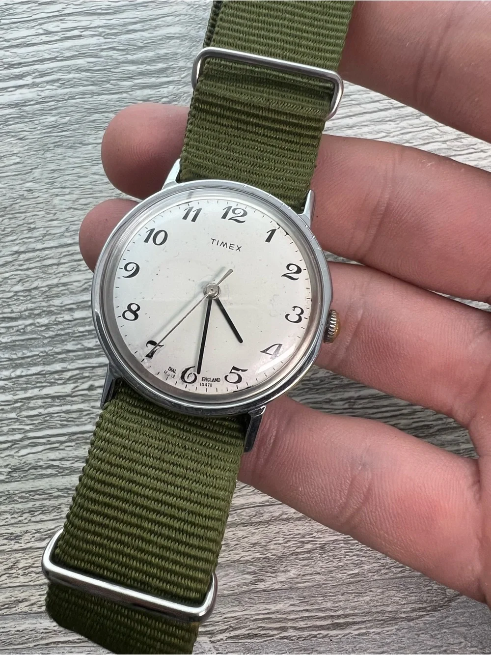 Timex Men's White Dial Watch with Olive Green Nylon Strap